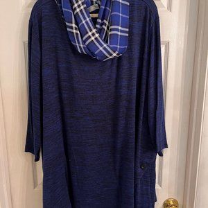 Catherines, Swing Tunic with Detachable Scarf, Blue, Size 5X